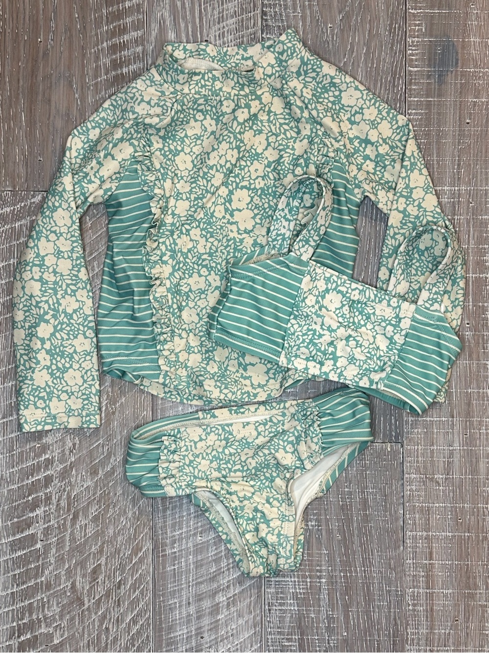 Jessica Simpson Mint Floral & Stripe Kids Rash Guard 3 Piece Swim Set